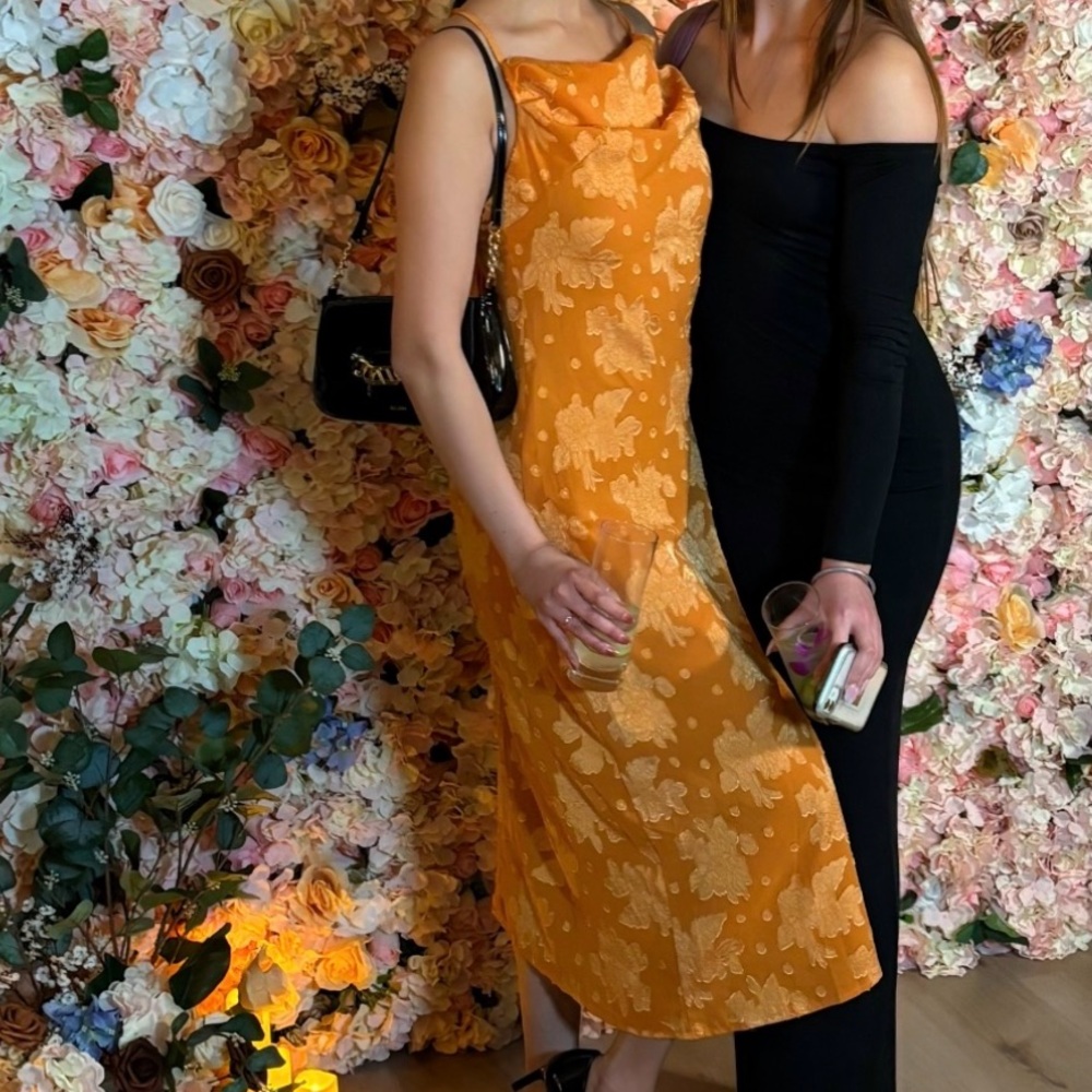 Floral Orange Sleeveless Dress With Tie Up Low Back
